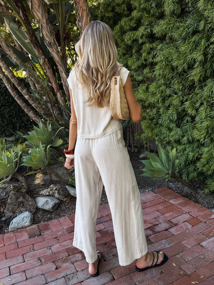 Orelia Linen Wide Leg Pants in Oatmeal - Final Sale - Stitch And Feather