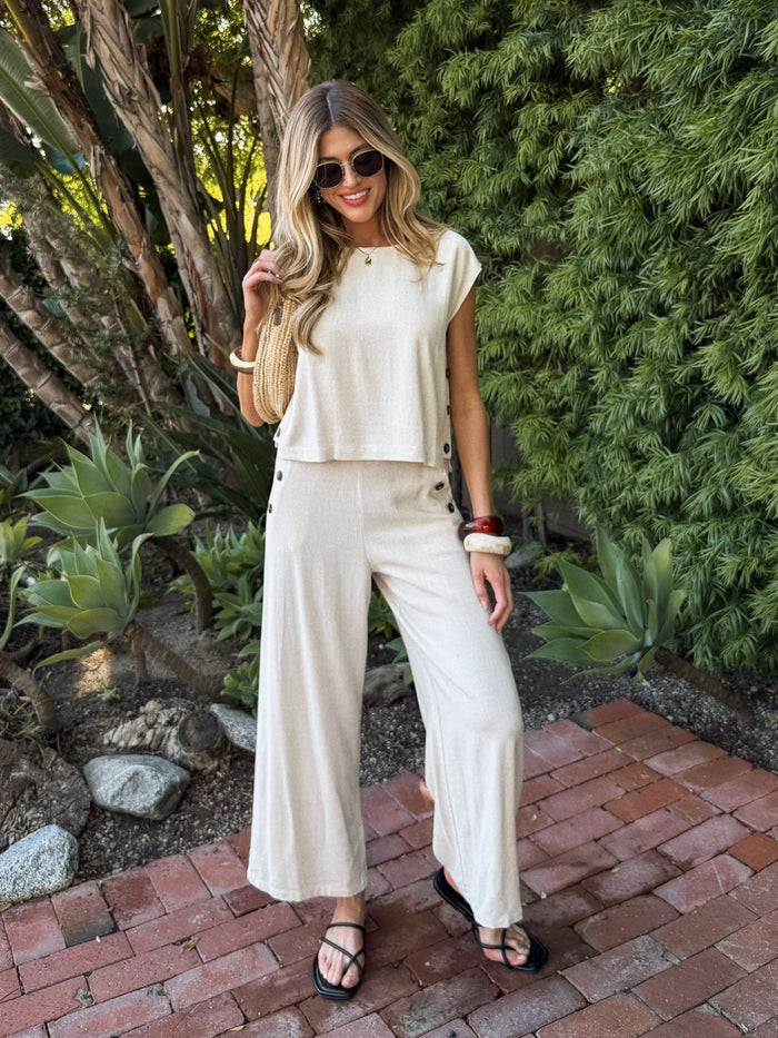 Orelia Linen Wide Leg Pants in Oatmeal - Final Sale - Stitch And Feather