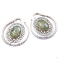 Oval Puj Ju Hoops in White Brass with Prehnite from Diablo Organics