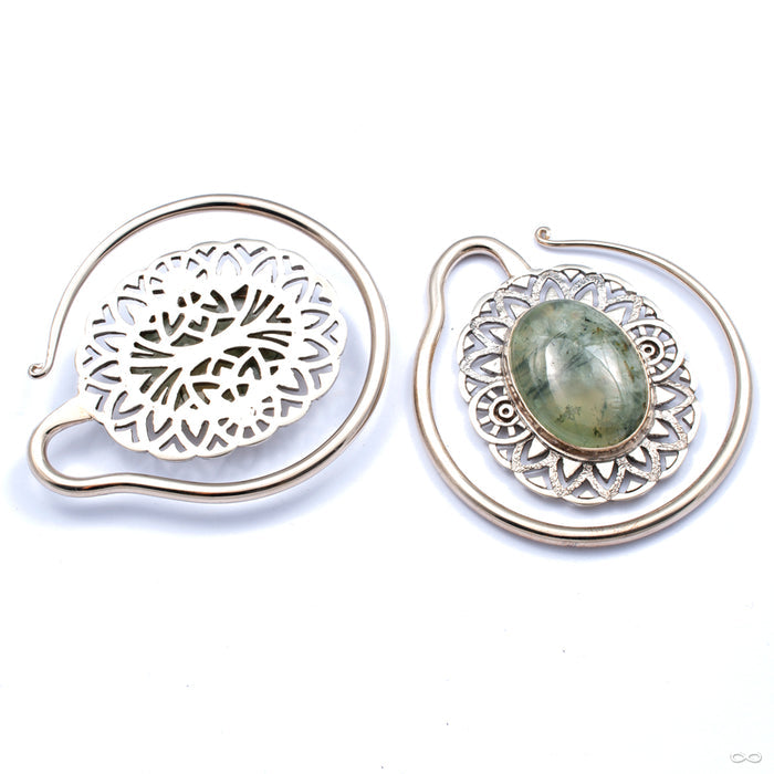 Oval Puj Ju Hoops in White Brass with Prehnite from Diablo Organics