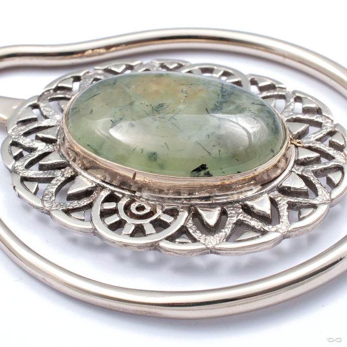 Oval Puj Ju Hoops in White Brass with Prehnite from Diablo Organics