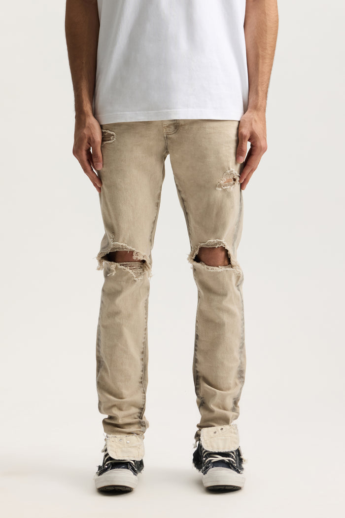 P001 Coated Seam denim, low rise stretch skinny, available in sizes 28-40, with spray-coated seams.