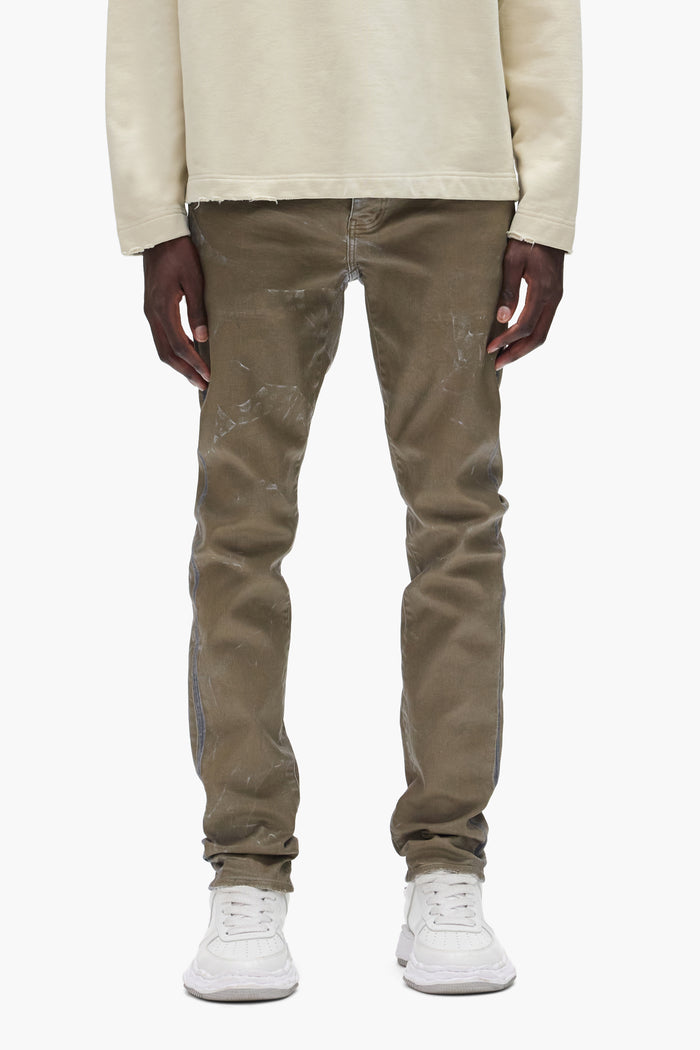 Fracture Coated Stretch Skinny Denim in various sizes with signature Purple hangtag.