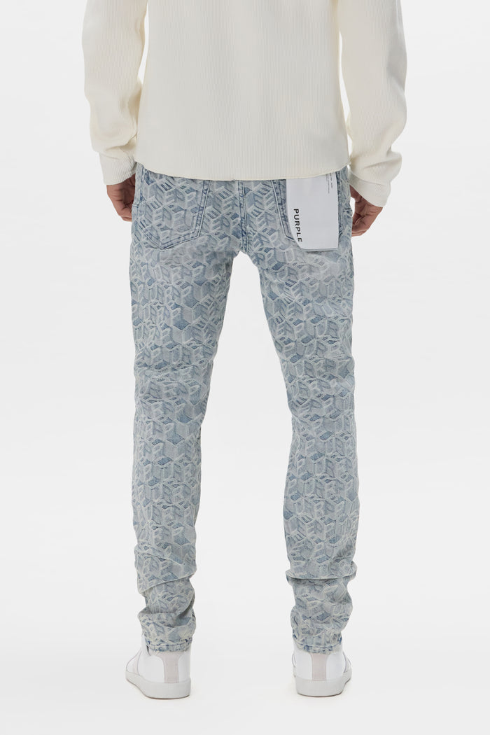 Jacquard Monogram Stretch Skinny Denim with low rise and 5 pocket styling