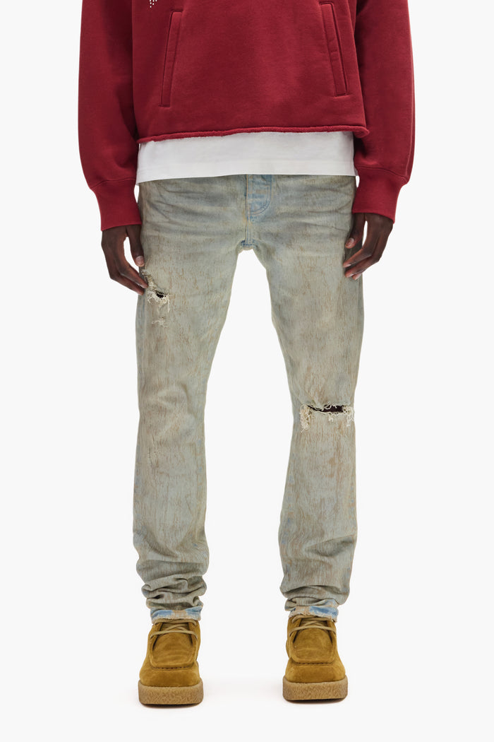P001 Mud Denim in various sizes with premium stretch fabric and low rise style.