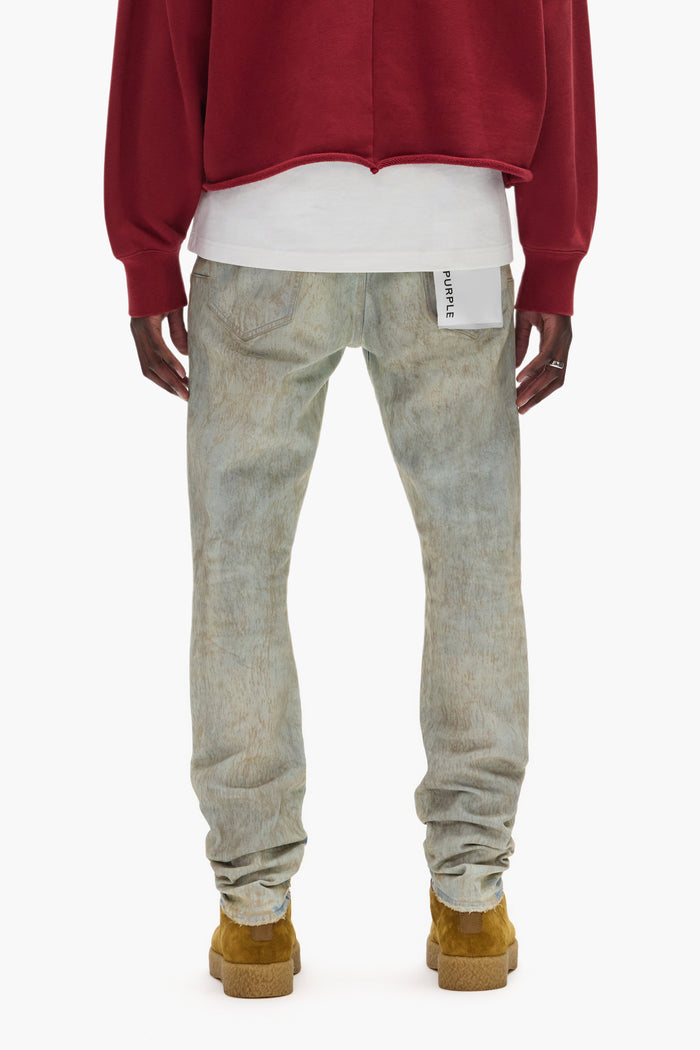 P001 Mud Low Rise Premium Stretch Denim with unique wash and hand-finished details