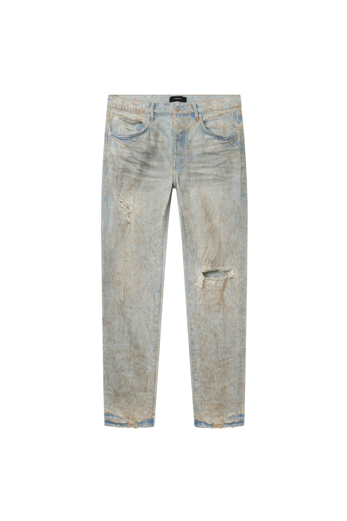 Skinny mud light indigo denim jeans with low rise and premium stretch fabric.