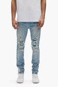 Stretch skinny denim with bleach detail, low rise and contrast top stitching, various sizes available.
