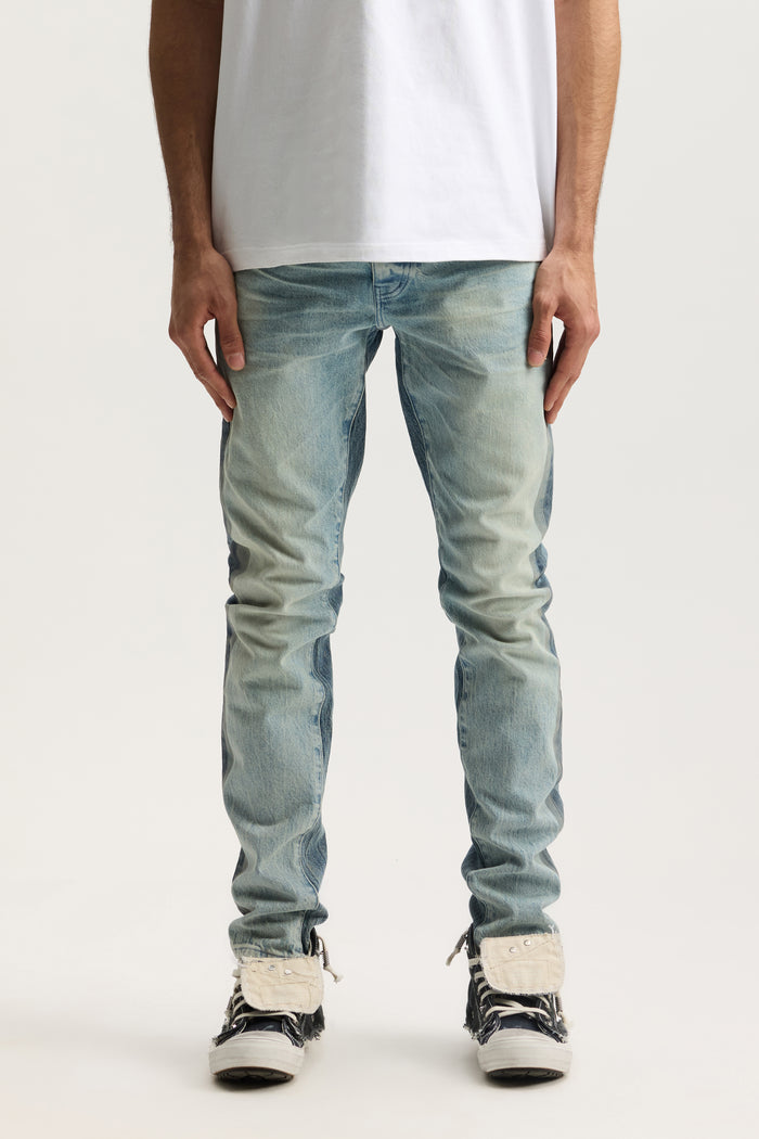 Two Tone Denim Low Rise Stretch Skinny with Color Coating Strip at Side Seam