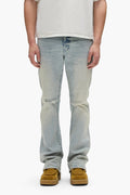 Slim fit flared leg denim jeans with knee blowouts from the P004 Blowout collection.