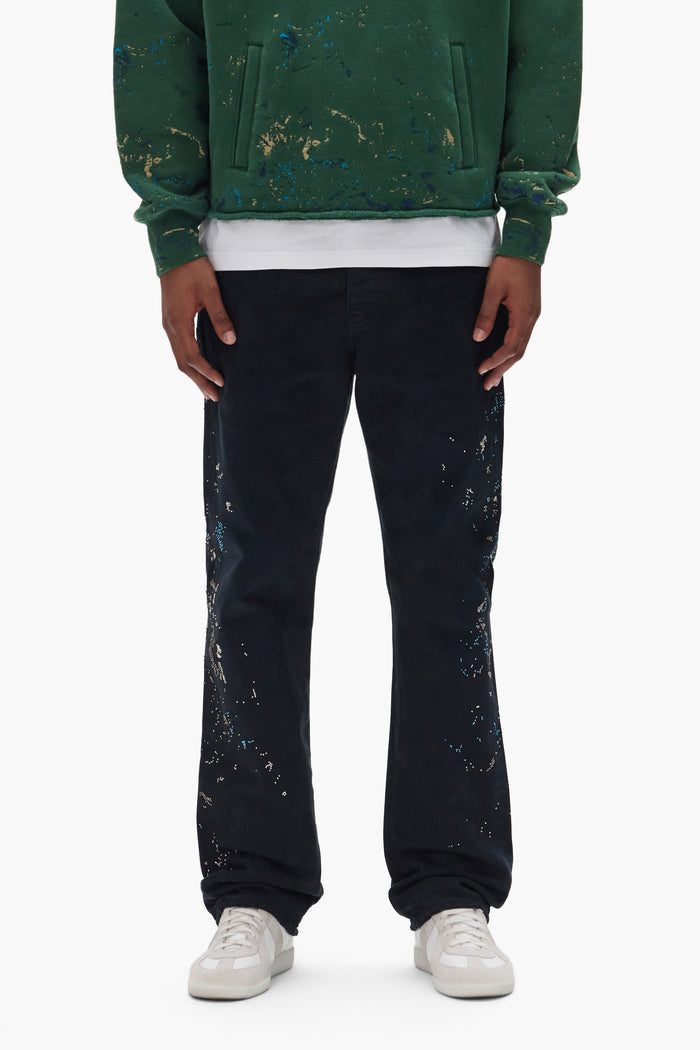 Beaded Splatter Premium Stretch Denim in straight leg style, featuring unique beaded embroidery.