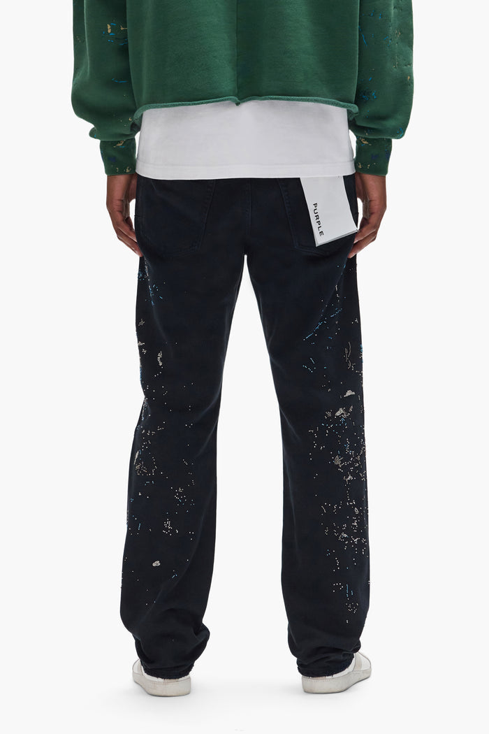 Beaded Splatter Straight Leg Denim in premium stretch cotton with unique embroidery details.