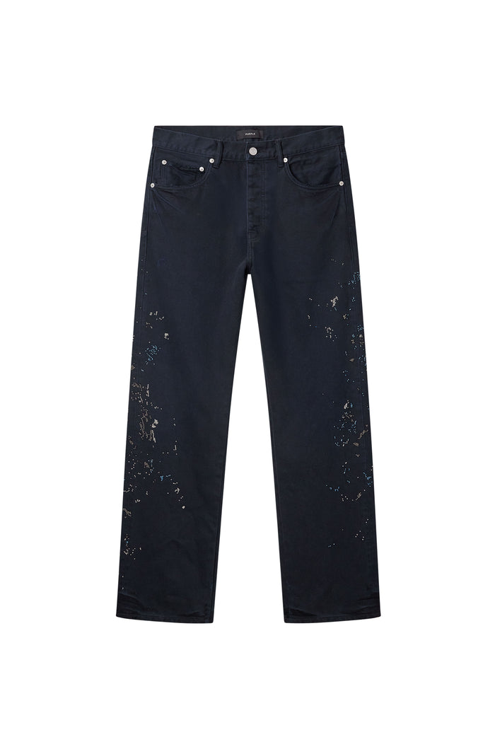 Beaded Splatter Black Ink Straight Leg Denim with 5 Pocket Styling and Embroidery Details