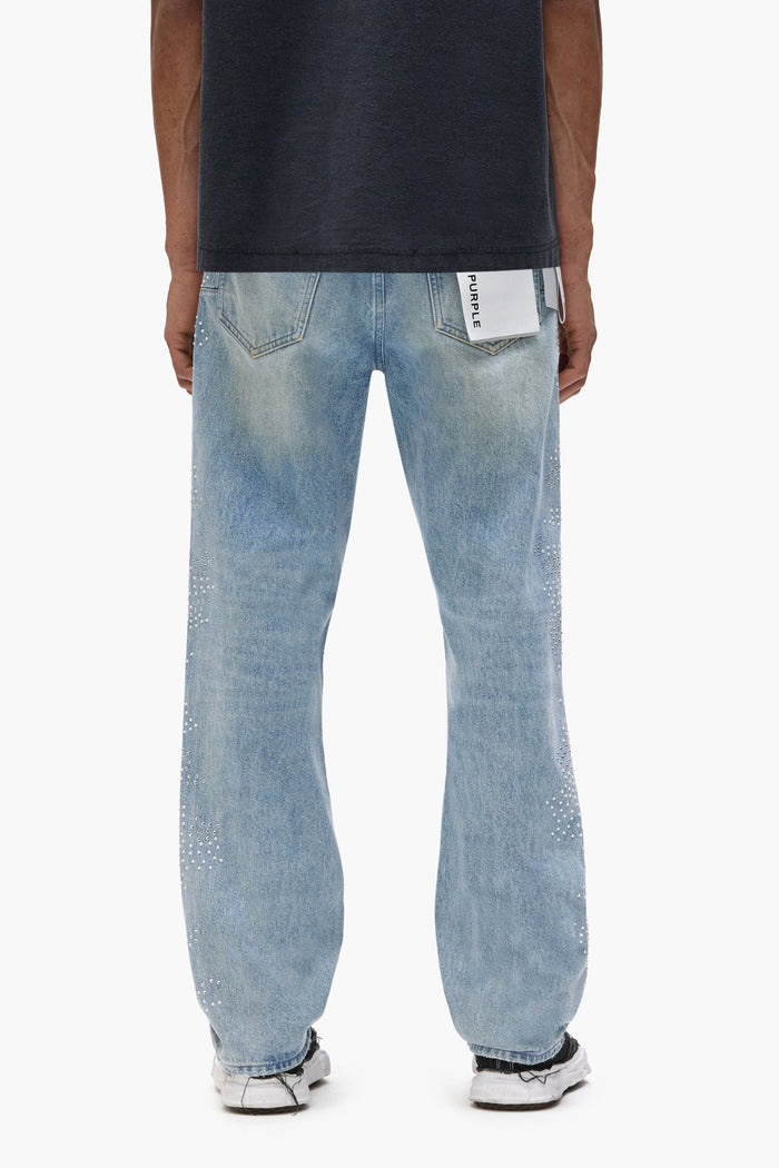 P011 Camo Crystal men's mid-rise jeans with five-pocket styling and camo hotfix crystals.