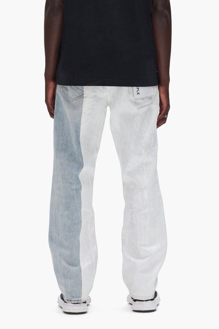 P011 Crackle Silver straight leg denim with premium stretch, available in various waist sizes.