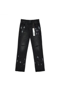 P011 Knee Slit Denim with Paint Splatters, Mid Rise Straight Leg, Sizes 28-40