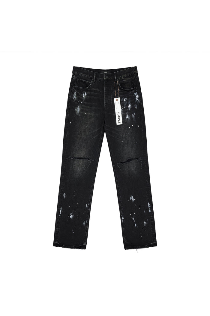 P011 Knee Slit Denim with Paint Splatters, Mid Rise Straight Leg, Sizes 28-40