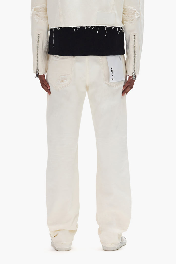 P011 Patch Blowout mid-rise straight leg denim with repairs and sequins, available in various sizes.