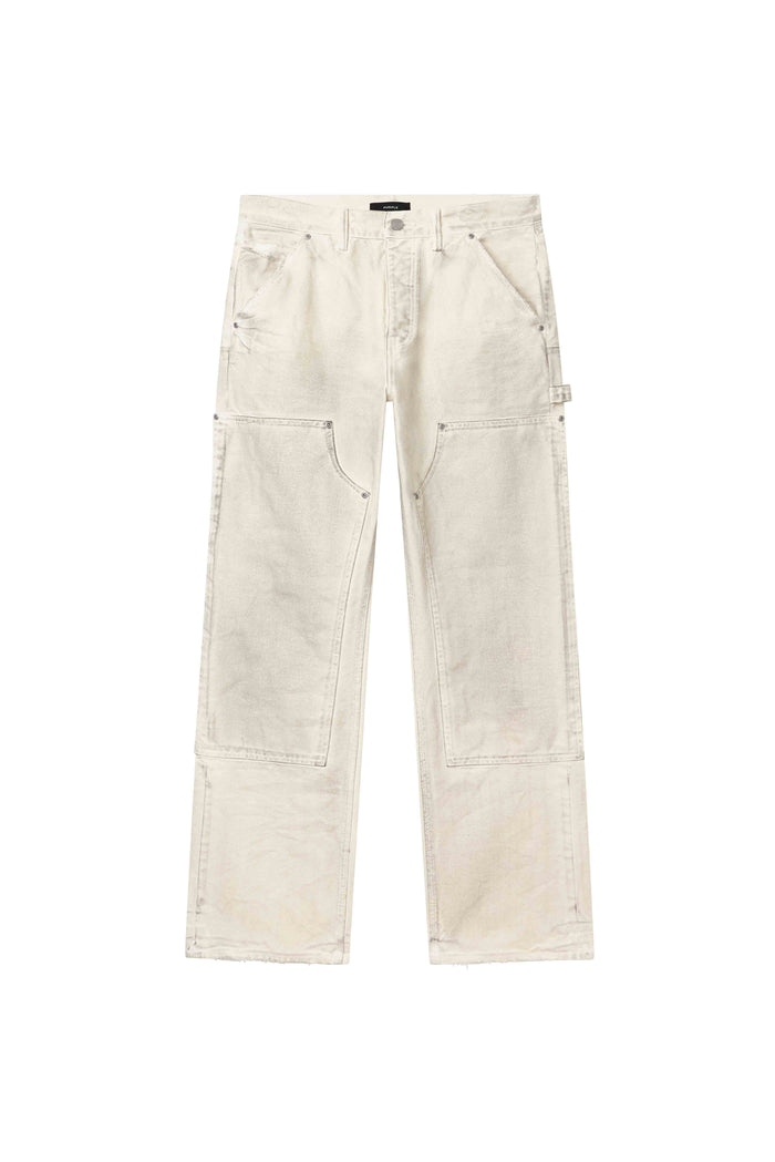 P015 Canvas Carpenter Pants in Dirty Whisper White with relaxed fit and carpenter panels