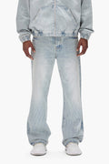 P018 Radial Hotfix baggy fit premium stretch denim with hotfix crystals, available in various sizes.
