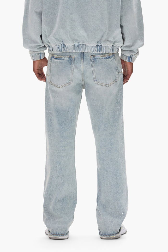 P018 Radial Hotfix baggy fit premium stretch denim jeans with hotfix crystals and signature details