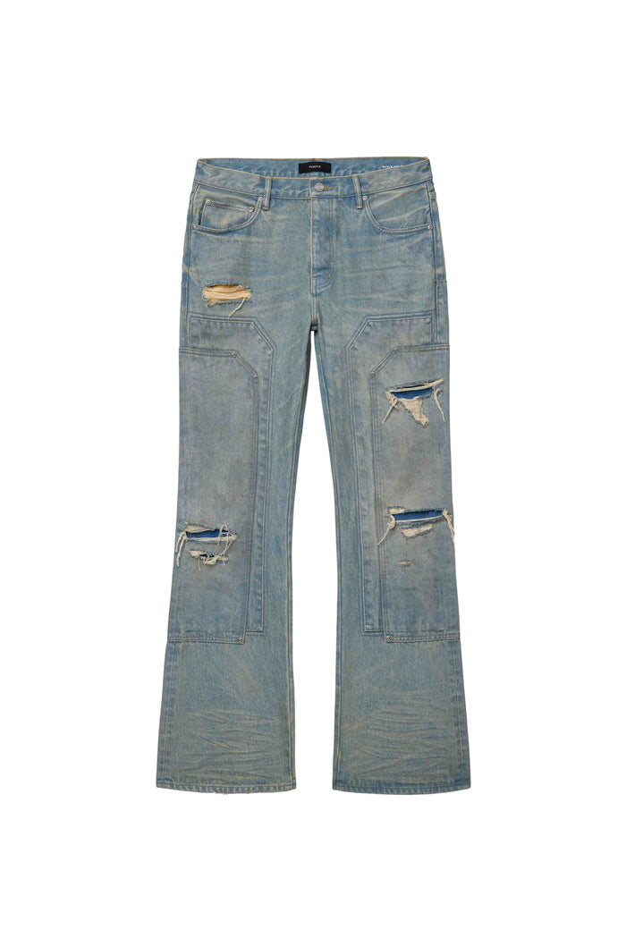 P026 Double Carpenter bootcut denim in mid indigo with double front panels and reinforced pockets.