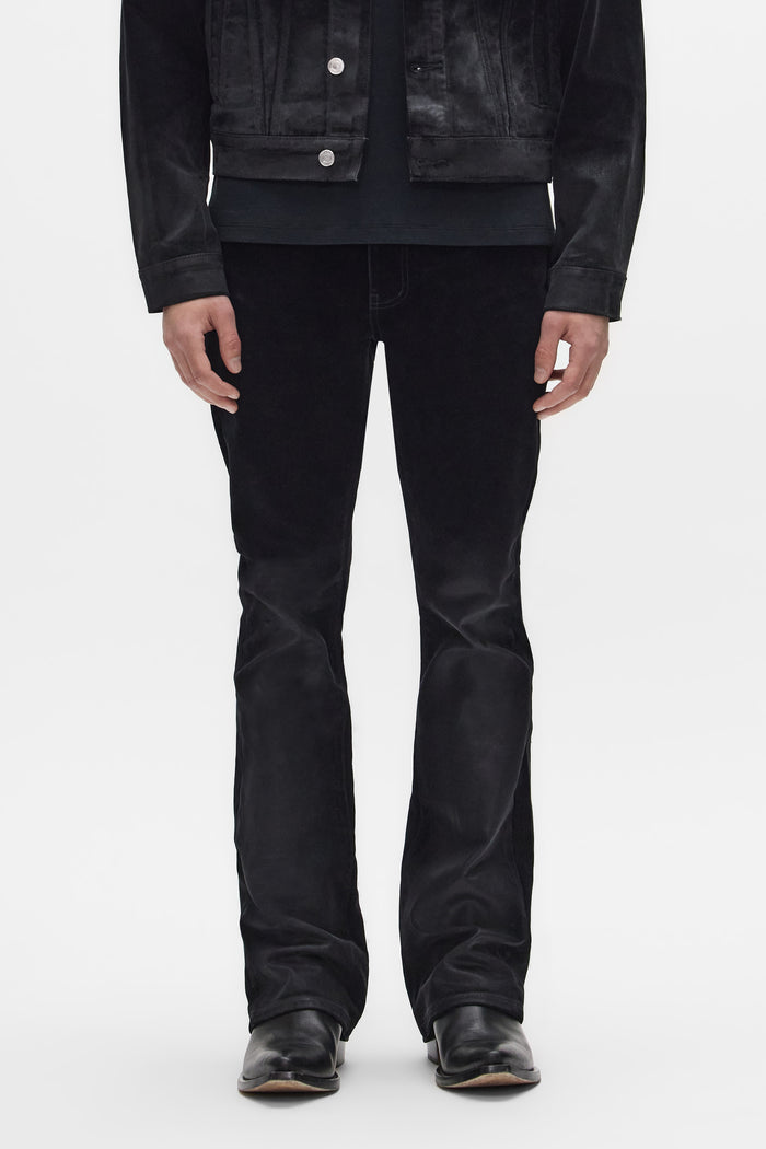 Flock Dipped bootcut denim with premium stretch, available in sizes 28 to 40.
