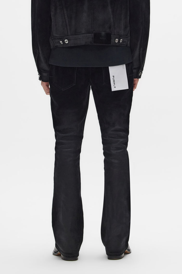 P026 Flock Dipped mid rise bootcut denim with premium stretch and coated finish.
