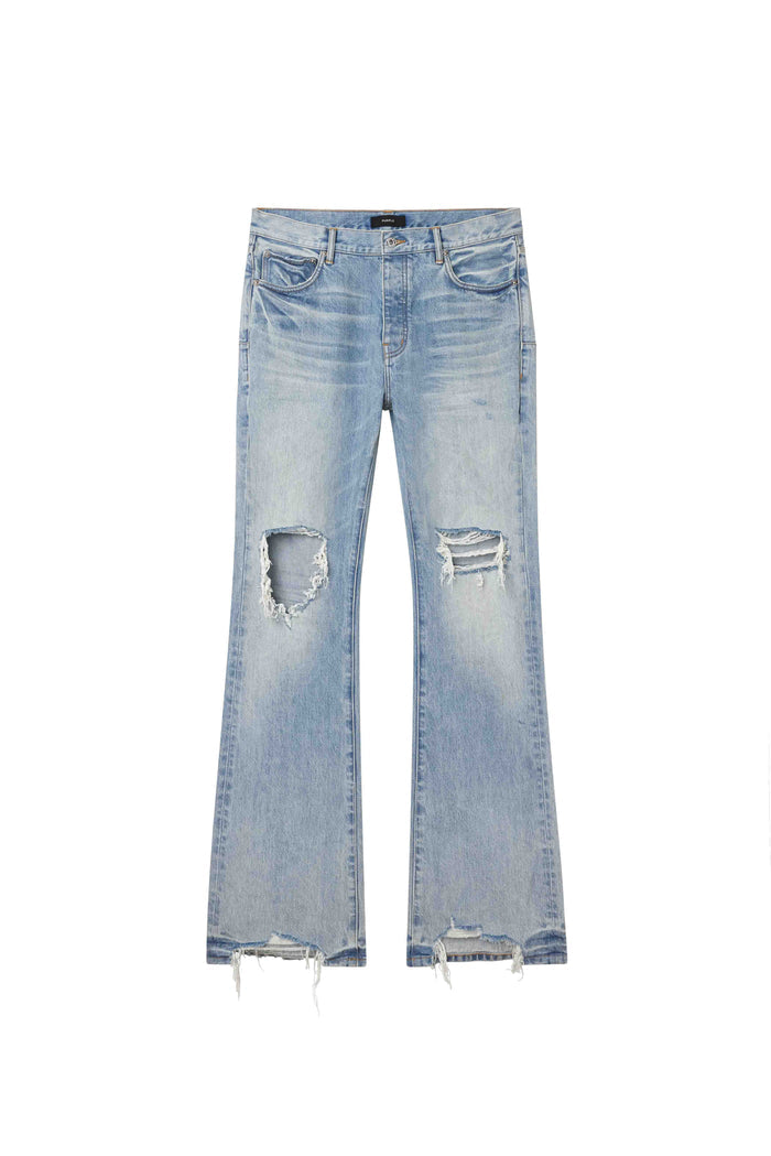 P026 Lucca Fade bootcut denim in light indigo with premium stretch cotton fabric.