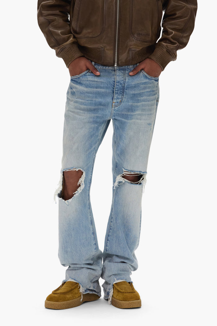 Bootcut denim jeans P026 Lucca Fade in vintage wash with premium stretch and mid-rise fit.