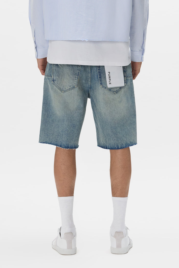 Beaded Destroyed Shorts with raw edge hem and rips, available in sizes 28-40.