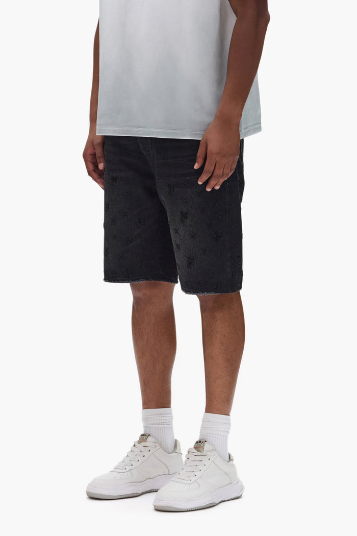 Beaded Monogram Short with Relaxed Fit and Raw Cut Hem in size 28 to 40.
