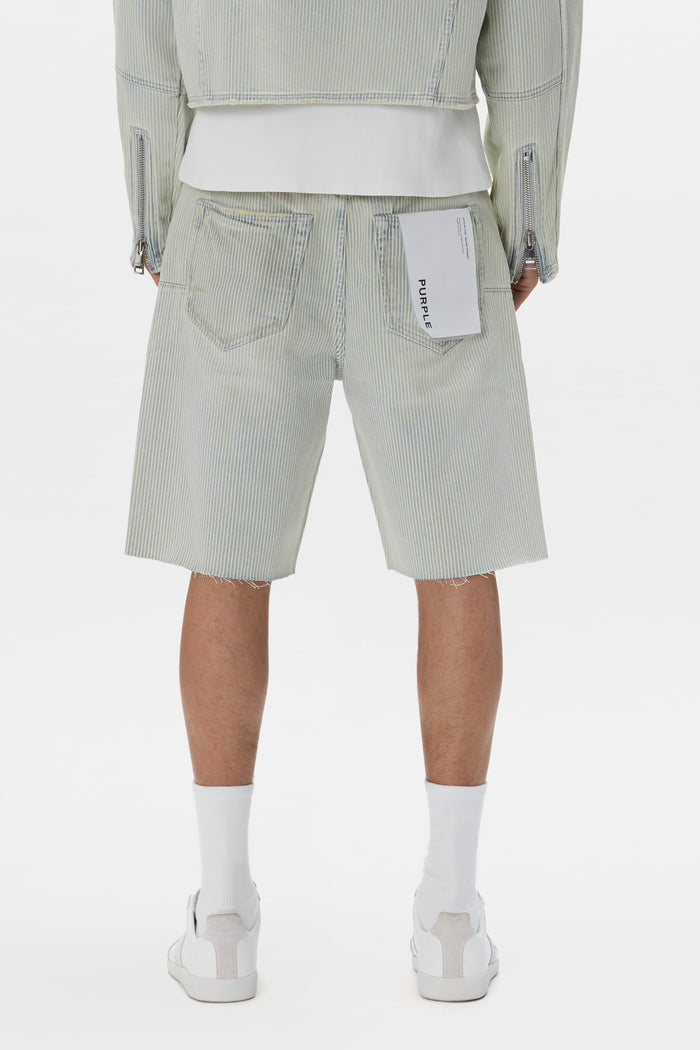 Hickory Shorts with relaxed fit, 100% cotton, featuring hickory stripes and cut-off hem.