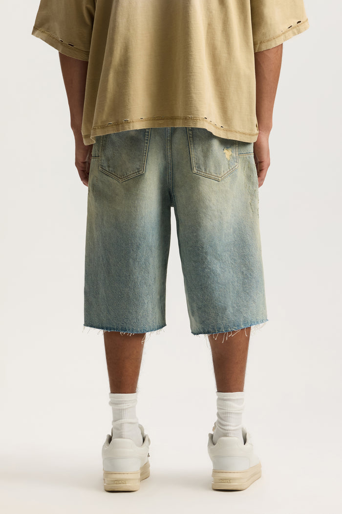 P070 Antique Tinted shorts, wide leg style, destroyed hem, available in sizes 28 to 40.
