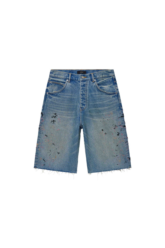Beaded Splatter Short with wide leg, made of 100% cotton, featuring embroidered details.