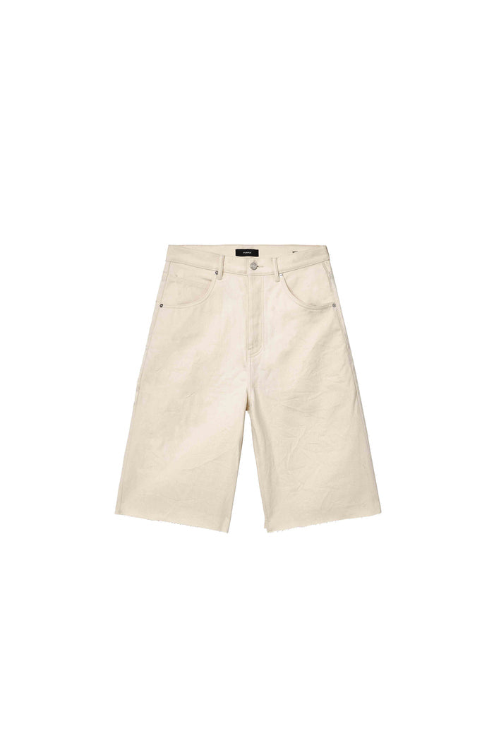 P070 Blank Slate Short in Ecru, wide leg, cotton, with reinforced belt loops and button fly.