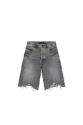 P070 High Summer Destroy Short in black with wide leg and shark bite hem design.