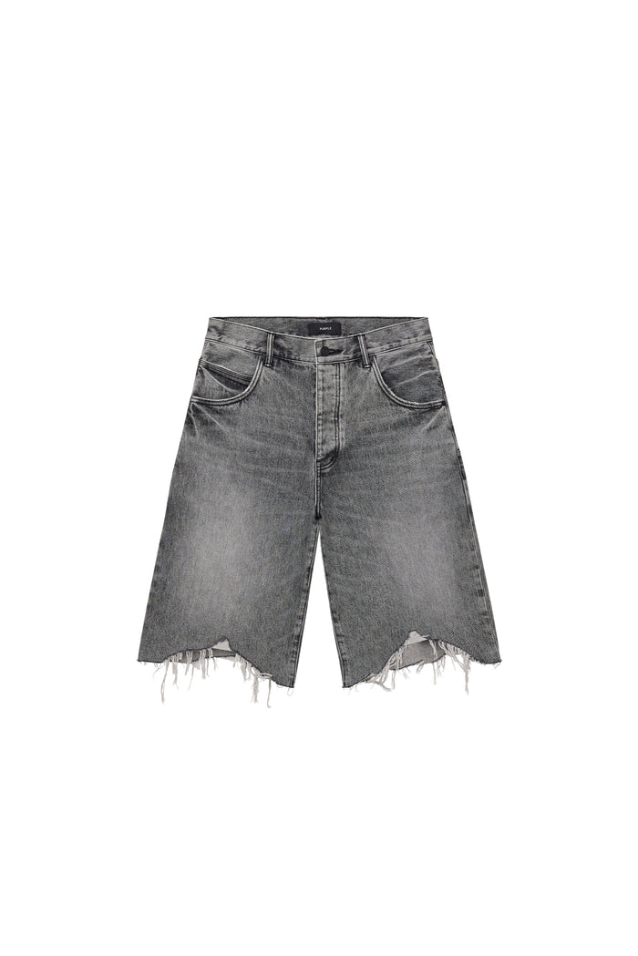 P070 High Summer Destroy Short in black with wide leg and shark bite hem design.