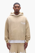 Painted Wordmark Hoodie in beige, oversized fit, heavyweight fleece with screen printed logo.