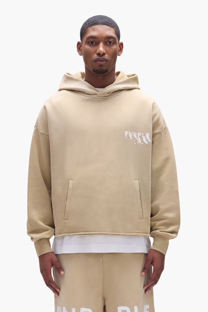 Painted Wordmark Hoodie in beige, oversized fit, heavyweight fleece with screen printed logo.