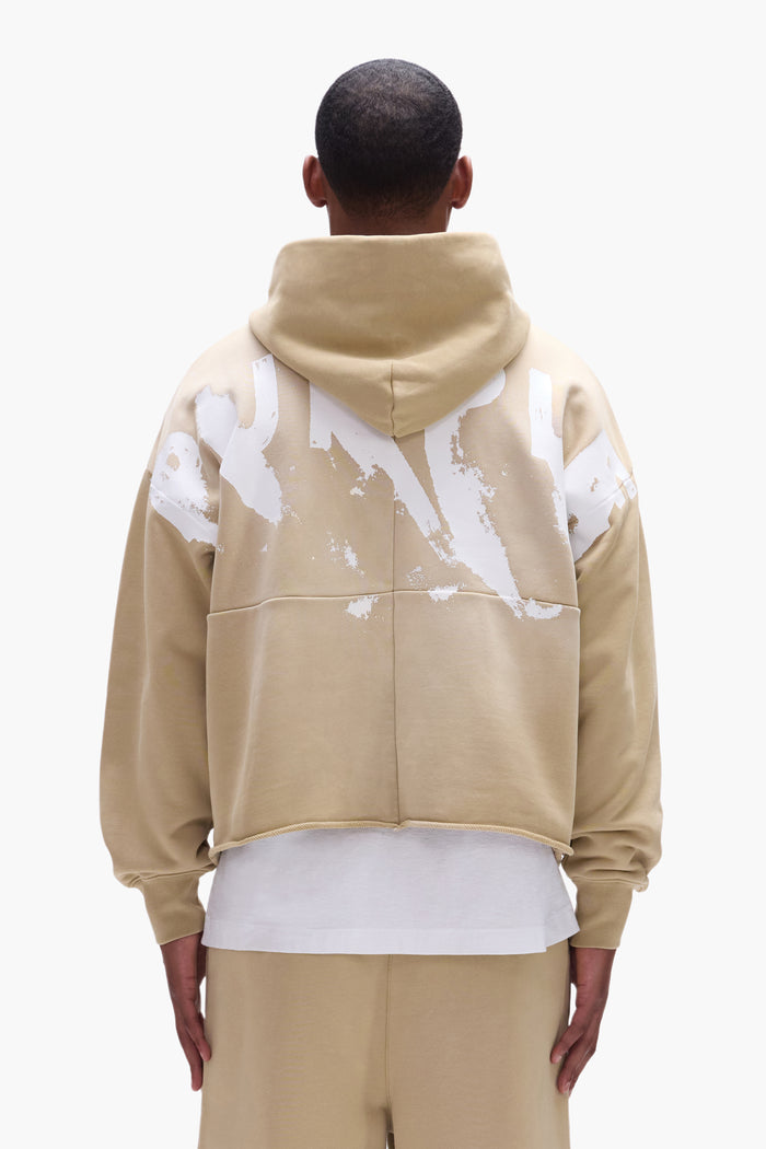 Painted Wordmark Hoodie in Beige, oversized fit, 100% cotton, heavyweight fleece, screen printed logo.