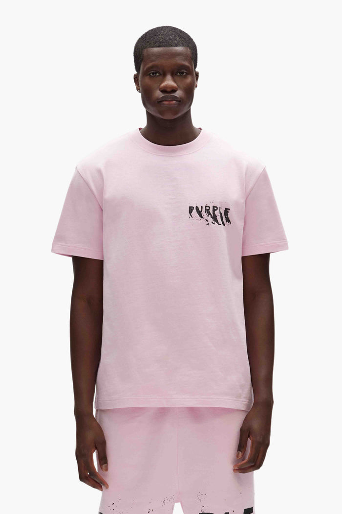 Painted Wordmark Tee in pink with screen printed Purple Brand lettering on left chest