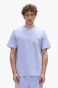 Painted Wordmark Tee in lavender, made from 100% cotton, featuring a screen printed design.
