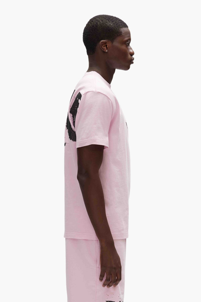 Pink Painted Wordmark Tee with screen printed Purple Brand lettering on left chest, regular fit.