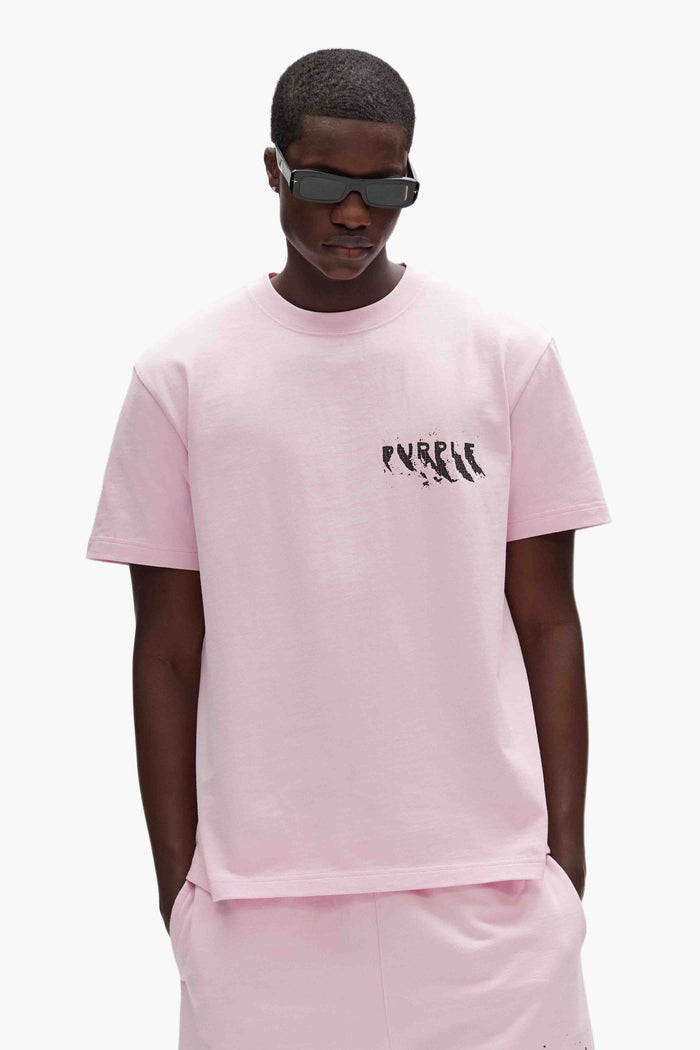 Painted Wordmark Tee in pink with screen printed Purple Brand lettering on chest.