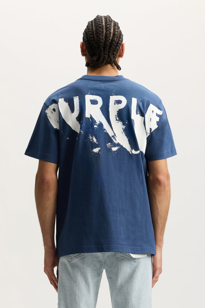 Painted Wordmark Tee in blue, 100% cotton, regular fit, heavyweight jersey, screen print.