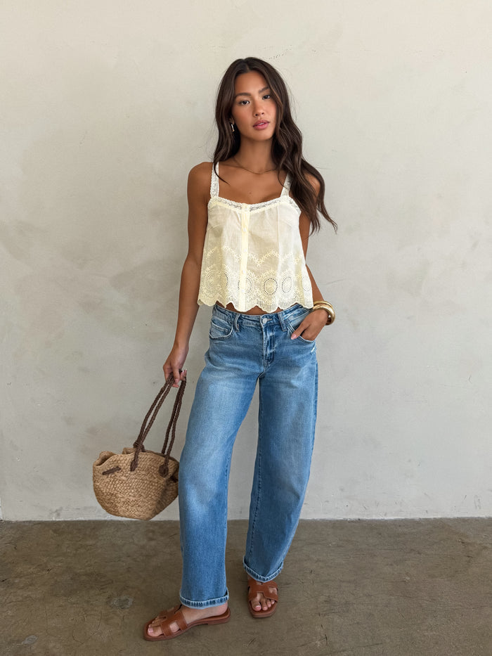 Palermo Eyelet Lace Tank in Lemon - Stitch And Feather