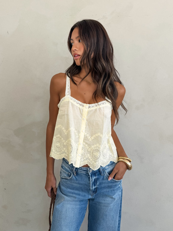 Palermo Eyelet Lace Tank in Lemon - Stitch And Feather