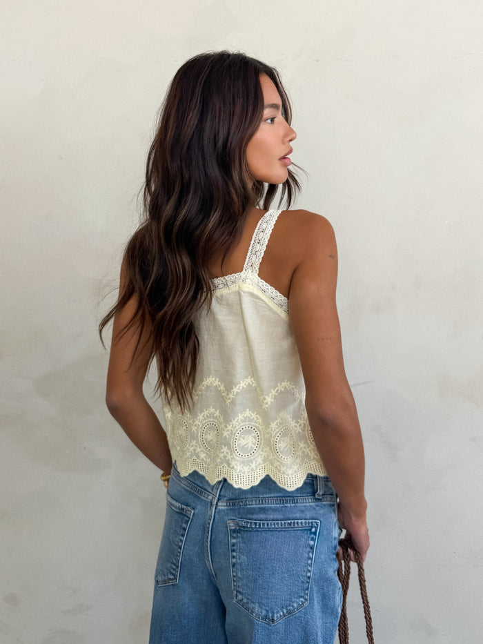 Palermo Eyelet Lace Tank in Lemon - Stitch And Feather