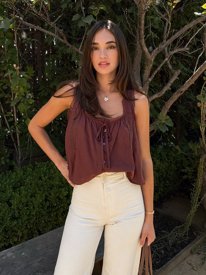 Paradise Lace Trim Tank in Chocolate - Stitch And Feather